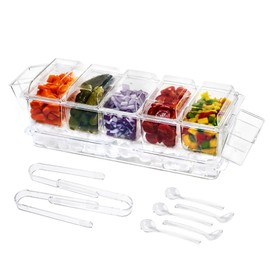 IVYHOME Chilled Condiment Server | Taco Bar Serving Set for Party | Chilled Condiment Tray with Lid and 5 Removable Compartments