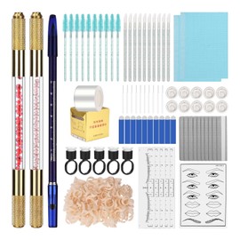 ATOMUS Microblading Kit Complete Semi Permanent Pen Tool Kit for Beginners Artists with 2pcs Tattoo Eyebrow Manual Pen 18U 3RL Blades Mascara Wands, Eyebrow Microblades Tattoo Supplies Set (Golden)
