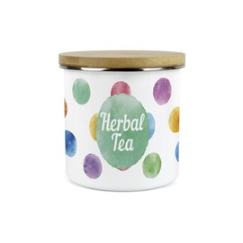 Purely Home Polka Dots Herbal Tea Storage Canister - Multicoloured Spotty Housewarming Homewares Presents - Metal/Enamel Tea Refreshments Storage Container Kitchen Gift