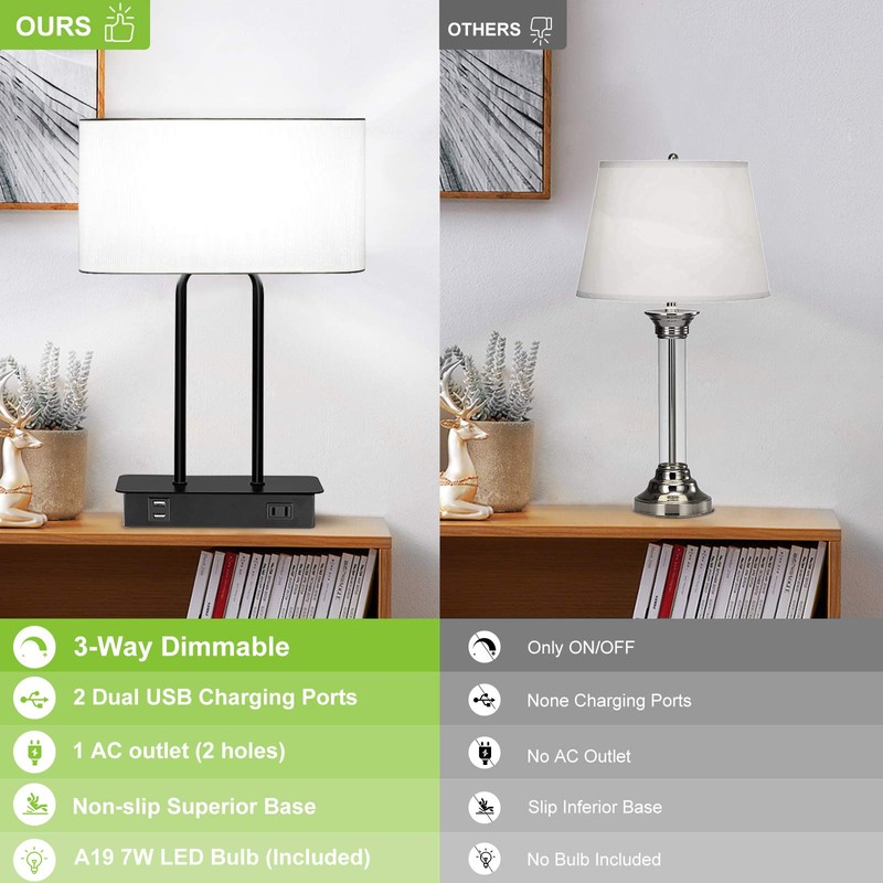 Bedside Touch Control Table Lamp with Dual USB Charging Ports