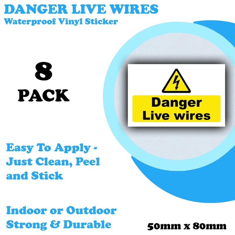 8 Pack - Danger Live Wires Stickers – Electrical Hazard
