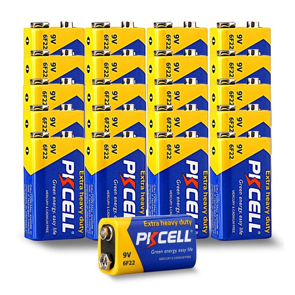 PKCELL 100 Count 9V 6F22 Dry Battery Long Lasting All-Purpose 9 Volt Battery