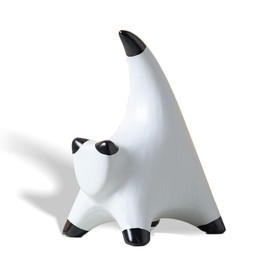 Abstract Ceramic Cat Figurines – Modern Black and White Striped Cartoon Cat Sculptures for Home Decor, Minimalist Art Statue Ornaments for Living Room or Office (White)