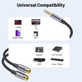 MOSWAG MOSWAG 3.5mm to RCA Cable 1 Pack,3.5mm Male to 2 RCA Female Headphone Jack to RCA Stereo Audio Adapter Cable Compatible with Smartphones,MP3,Tablets,Speakers,Home Theater,HDTV and More