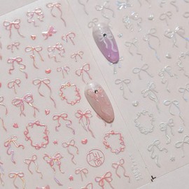 Pink Bow Nail Art Stickers Decals Seashell Light Bow Tie Nail Stickers Cute Bow-Knot Nail Adhesive Stickers Kawaii Bow Decals Nail Art Supplies for Women Valentines DIY Manicure Nail Art Decorations