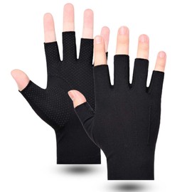 Summer Half Finger Men's Gloves, Cotton Cycling Gloves, Short Gloves, Sports Gloves, Non-Slip, Anti-UV Protection, Thin Sun Protection Mittens Gloves for Driving, Golf, Cycling, Black