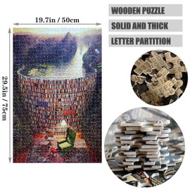 RUKABEN 1000 Pieces Puzzles for Adults Wooden Bookshelf Canal Jigsaw Puzzle Book Library Puzzles for Adults 1000 Pieces and Up Christmas Birthday Puzzles Gift