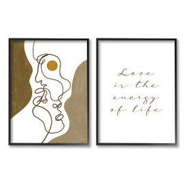 Stupell Industries Love is Energy Phrase Abstract Faces Couple Linework, Designed by Birch&Ink Black Framed Wall Art, 2pc, Each 24 x 30, Brown