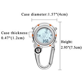 JewelryWe Carabiner Watch Digital Pocket Watch with Carabiner Digital Watch Electronic Watch for Doctors Nurses Paramedics Outdoor, Type 2 - A, Strap.