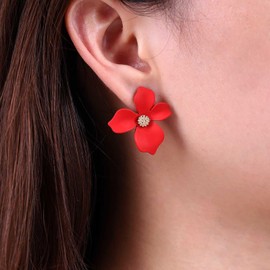 Inateannal Boho Flower Earrings Red Flower Stud Earrings Vintage Matte Flower Earrings Acrylic Petal Earrings Wedding Petal Earrings Jewelry for Women and Girls