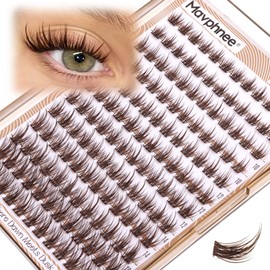 Mavphnee Brown Lash Clusters Wispy Eyelash Extensions Natural Individual Lashes Extensin Dark Brown Cluster Lashes 8-16MM Fairy Eyelash Clusters Spiky C-Curly DIY Lash at Home for Everyday Wear