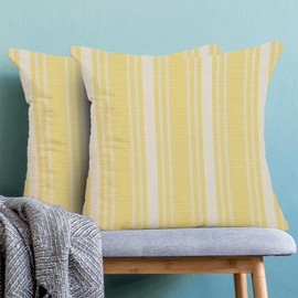 Yellow Pillow Covers 18 x 18 Inch Set of 2 Abstract Boho Throw Pillows Yellow Polka Dots Striped Decorative Outdoor Pillowcase Linen Cushion Cases for Home Bed Sofa Couch