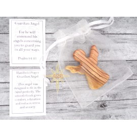 Dacaret Factory Set of 4 | Olive Wood Guardian Angel, fits in The Hand and Pocket | Reduces Stress and Anxiety | Palm Angel | Thumb Stone | Comfort | Worry Stone (4)