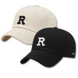 ASVEL Gorras de Béisbol,Sombrero para el Sol,2 PCS Gorra Ajustable con R Logo Bordad, Gorra Deportiva Unsex, para Correr y Actividades al Aire Libre (Negro+Beige)