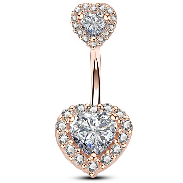 OUFER 316L Surgical Steel Double Heart Cubic Zirconia Belly Button