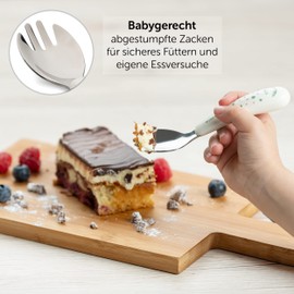 MiaMia Children's and Baby Cutlery Set - Safe, Tested and Food-Safe Baby Cutlery Made of Stainless Steel with Handy Handles - Cream White (from 12 Months (4 Pieces)