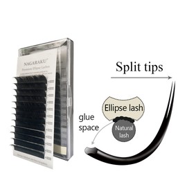 NAGARAKU Flat Ellipse Eyelash Extensions Supplies 0.15 D curl 13mm Black Faux Mink Light Soft Lash Individual Classic Split Tip Professional Beauty Salon