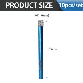 10pcs Diamond Drill Bits Set,BeQell 1/4" 6mm Vacuum Brazed Dry Diamond Hole Saw for Granite,Tile Ceramic Marble Stone Glass and More Materials (not for Wood),Round Shank Diamond Core Drill Bit Kit