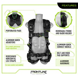 FRONTLINE FALL PROTECTION 250CTB Elite™ Construction Harness | Aluminum Hardware | Suspension Trauma Straps | Reflective Trim| Perforated Pads| OSHA&ANSI (Size:M/L)