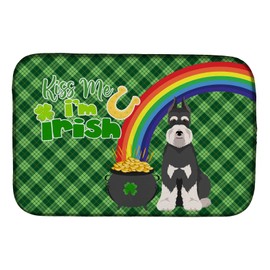 Caroline's Treasures WDK4892DDM Black and Silver Schnauzer St. Patrick's Day Dish Drying Mat Absorbent Dish Drying Mat Pad for Kitchen Counter Dish Drainer Mat for Countertop, 14 x 21", Multicolor