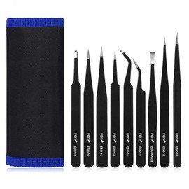 Precision Tweezer Set - FEITA Professional ESD Stainless Steel Anti static Tweezers Kit for Electronic, craft, Jewelry, Watchmakers, Hobby (Black 9 Pcs)