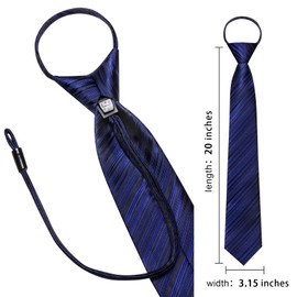 Dubulle Zipper Ties for Men Black Blue Striped Mens Pretied Neckties and Lapel Pin Pocket Square Adjustable Tie