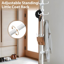 Sempicad Coat Rack Freestanding, 56 to 125 inch Adjustable Tension Rod Coat Tree with 12 Hooks for Hanging Coat, Jacket, Hat, Scarf, Suitable for Living Room, Balcony, Kitchen White…