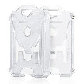 Uniclife White Heavy Duty Badge Holder Vertical Hard Plastic Case with Clear Window and Tight Clip Stable Card Protector for Office School ID Credit Cards Driver’s Licenses Passes, 2 Pack