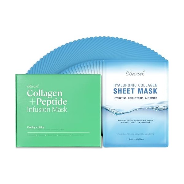 Ebanel Bundle of 40-Pack Collagen Face Mask and 8-Pack Collagen