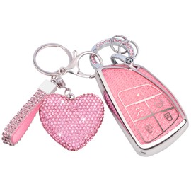 Meruns Compatiable with 2022 2023 2024 Chevy Silverado 1500 GMC Sierra 1500 key fob cover with Diamond Bling Keychain, Car Accessories Keys Shell TPU 2500HD 3500HD,Silver Pink