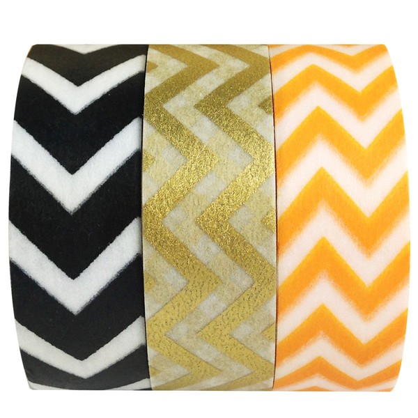 Wrapables Impressions Japanese Washi Masking Tape (Set of 3), 10M