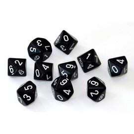 Chessex Dice Sets: Opaque Black with White - Ten Sided Die d10 Set (10)