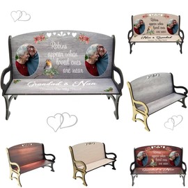 Pixie's Gifts Memorial Bench - Remembering Our Loved Ones in Heaven Bereavement Photo Bench ((Two Photos) Robins appear when loved ones are near)