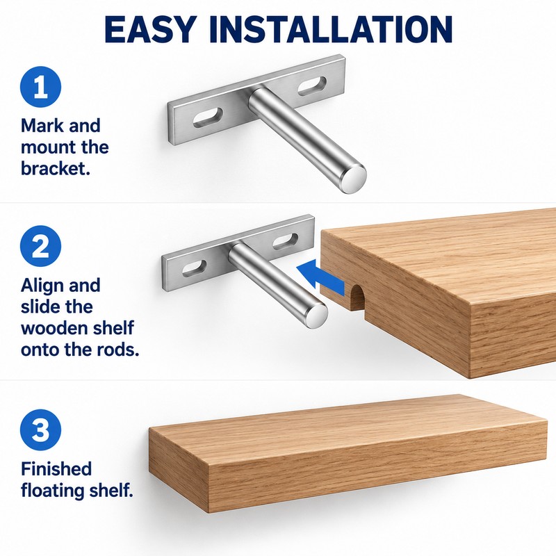 4PCS Invisible Floating Shelf Brackets Heavy Duty Solid Metal Hidden