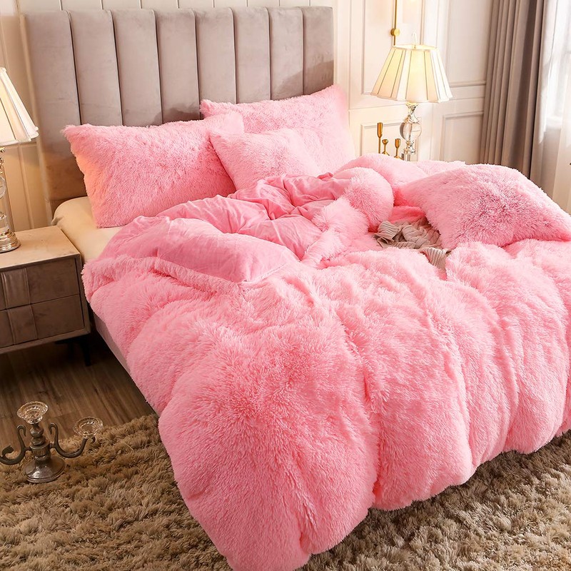 Uhamho Faux Fur Velvet Fluffy Bedding Duvet Cover Set Down