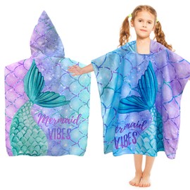 Children's Bath Poncho, Beach Towel with Hood, Microfibre Poncho Towel, Children's Bath Towel, mermaid