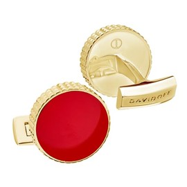 DAVIDOFF Paris Cufflinks Red Gold Plated and Red Round Guilloche Design Mens Cufflinks Wedding Accessories, Brass