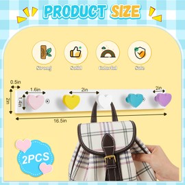 Maitys 2 Pcs Kids Coat Rack Wall Mount Kids Wall Hooks Rainbow Coat Rack Hooks for Boys Girls Toddler Cute Bathroom Decor Colorful Backpack Hanger Supplies for Clothes Hat Towel in Bedroom(Heart)