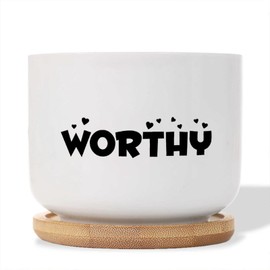 DecStic Worthy Ceramic Planter Bible Verse Pots for Plants with Drainage Holes and Saucers Pot for Indoor Outdoor Garden