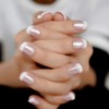 Pearl Shine - Uñas postizas redondas blancas con pestañas adhesivas
