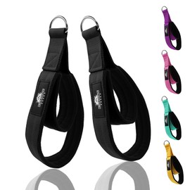 Lights Mountain 1 Pair Pilates Double Loop Straps for Reformer, Fitness D-Ring Straps Handle, Yoga Exercise Accessories for Home Gym Workout (black L)
