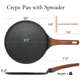ESLITE LIFE 9.5 Inch Crepe Pan with Spreader, Nonstick Granite Coating Dosa Pan, Roti Tawa Comal Para Tortillas Pancake Griddle Pan, Induction Compatible, PTFE & PFOA Free, Black