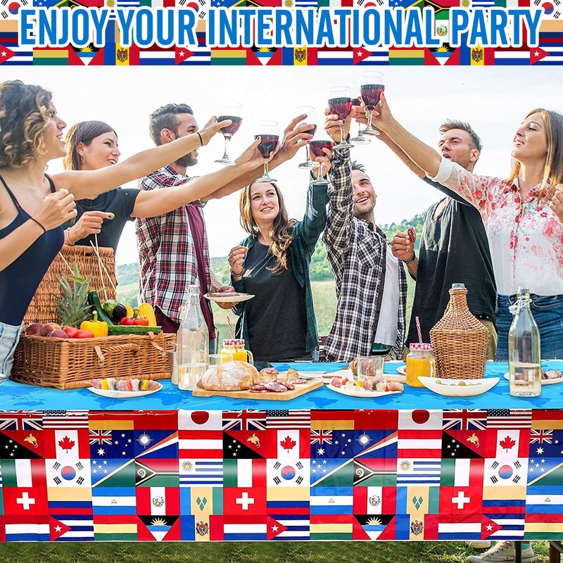 Runmeihe 3 Pack Plastic Rectangle International World Flag Table Cloth,