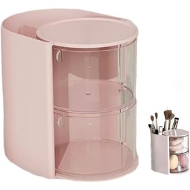 Soporte para cepillo para el cabello, organizador giratorio de 2 niveles para accesorios para el cabello, caja de almacenamiento transponible para escritorios, mantiene los coleteros libres polvo