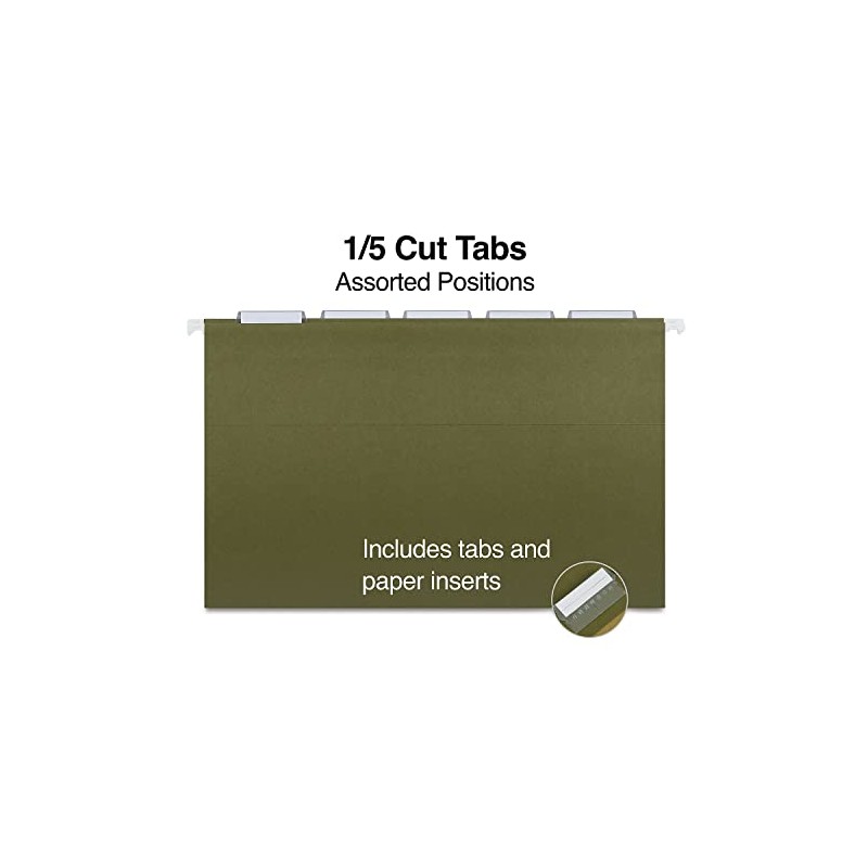 Staples ECO-ID Hanging File Folder, 5-Tab, Legal Size, Standard Green,