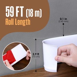 Houseables Baseboard Trim, Rubber Baseboard, Rubber Molding Trim, Base Boards for Walls, Cove Base, Flexible Molding, Peel and Stick, Self Adhesive, Vinyl Coving, for Garage, Floor, White, 4in x 60ft