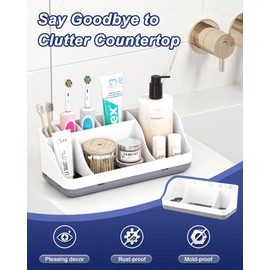 Toothbrush Holders for Bathrooms, 7 Slots Detachable Anti-Slip Bathrooms Counter Organizer and Storage, Electric Toothbrush and Toothpaste Holder Vanity Organizer, Storage Accessories for Adults Kids