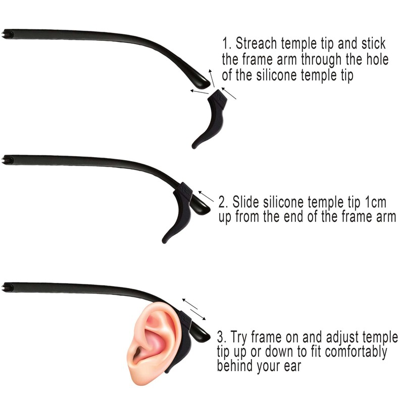 GMS Optical Silicone Temple Tips for Glasses, Sunglasses, and Eye