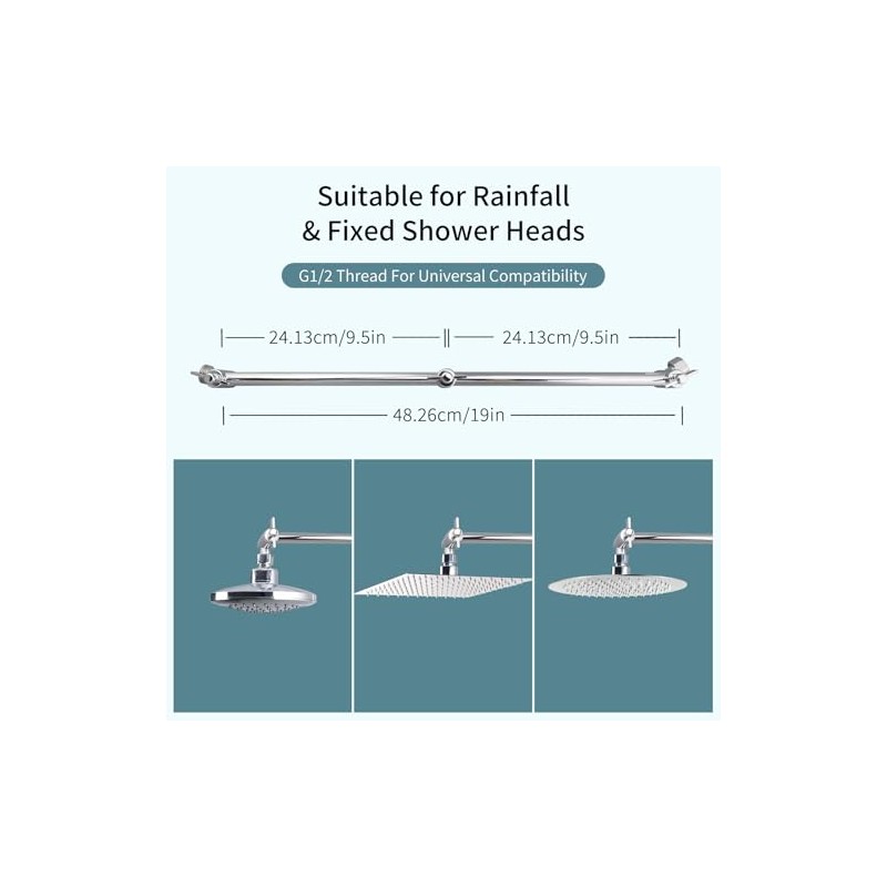 19 Inch Shower Head Extension Arm, Upgrade Flexible Height &