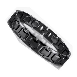 Urban Jewelry Stunning Solid Tungsten Link Bracelet for Men Polished Pyramid Style (Black, 8.26 inch L,11mm W)